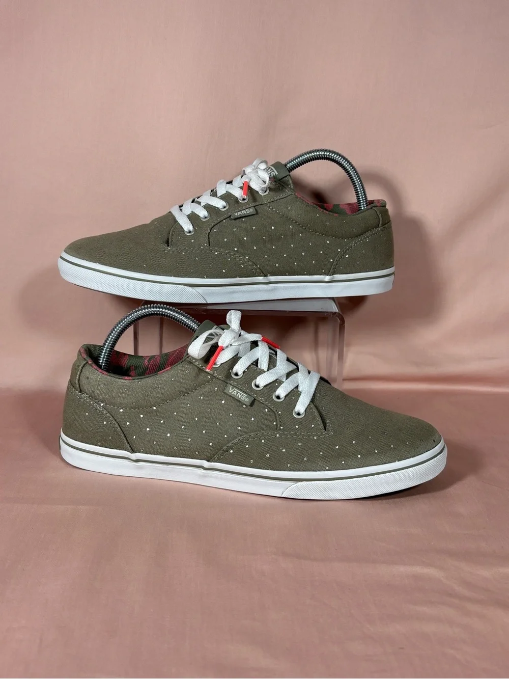 Vans Women's Khaki-Tan-Greenish Canvas Color With Silver Chips Sneakers Size 9.5